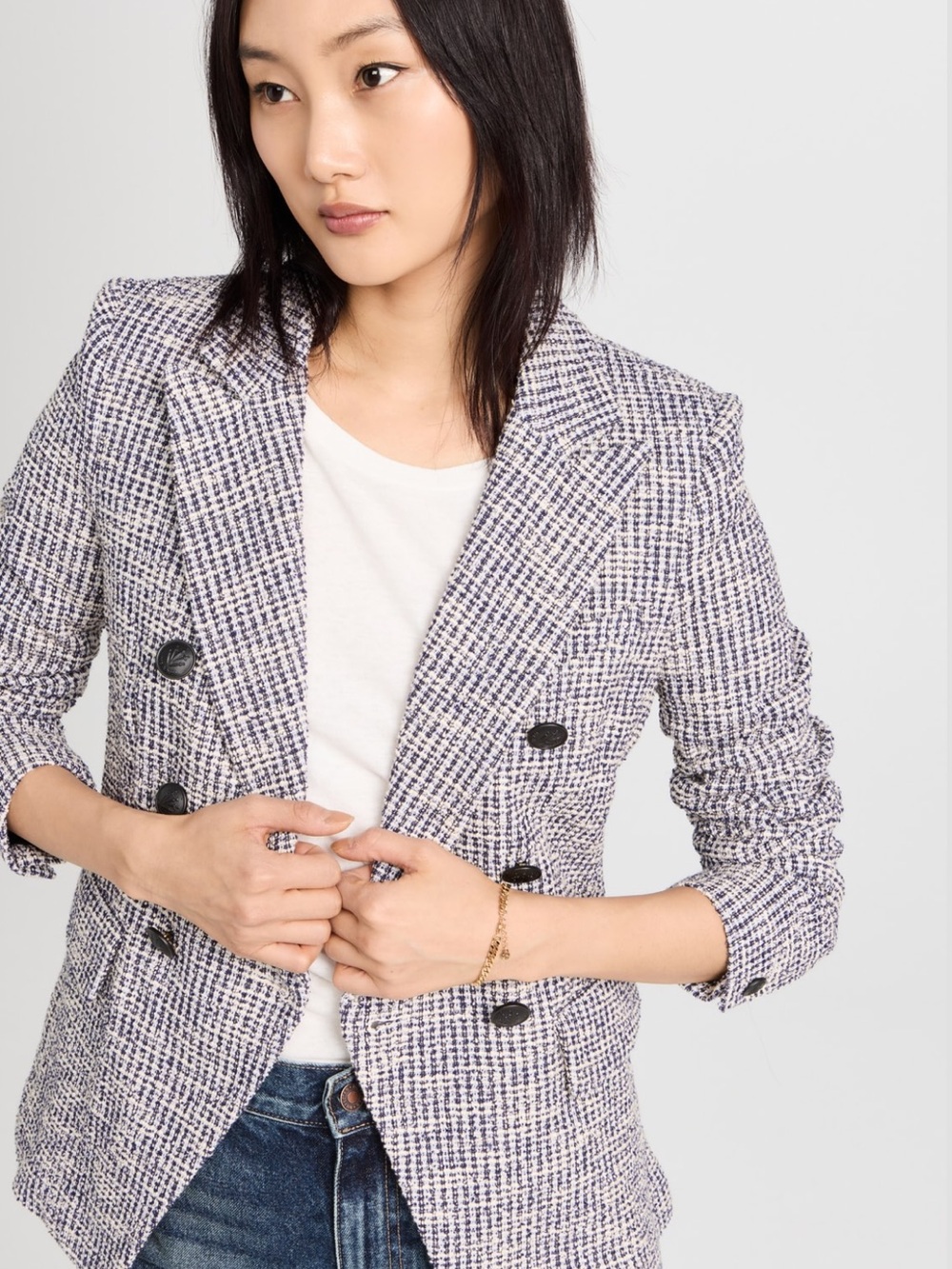 rag & bone Navy and White Tweed Double-Breasted Preston Blazer Jacket Size 6